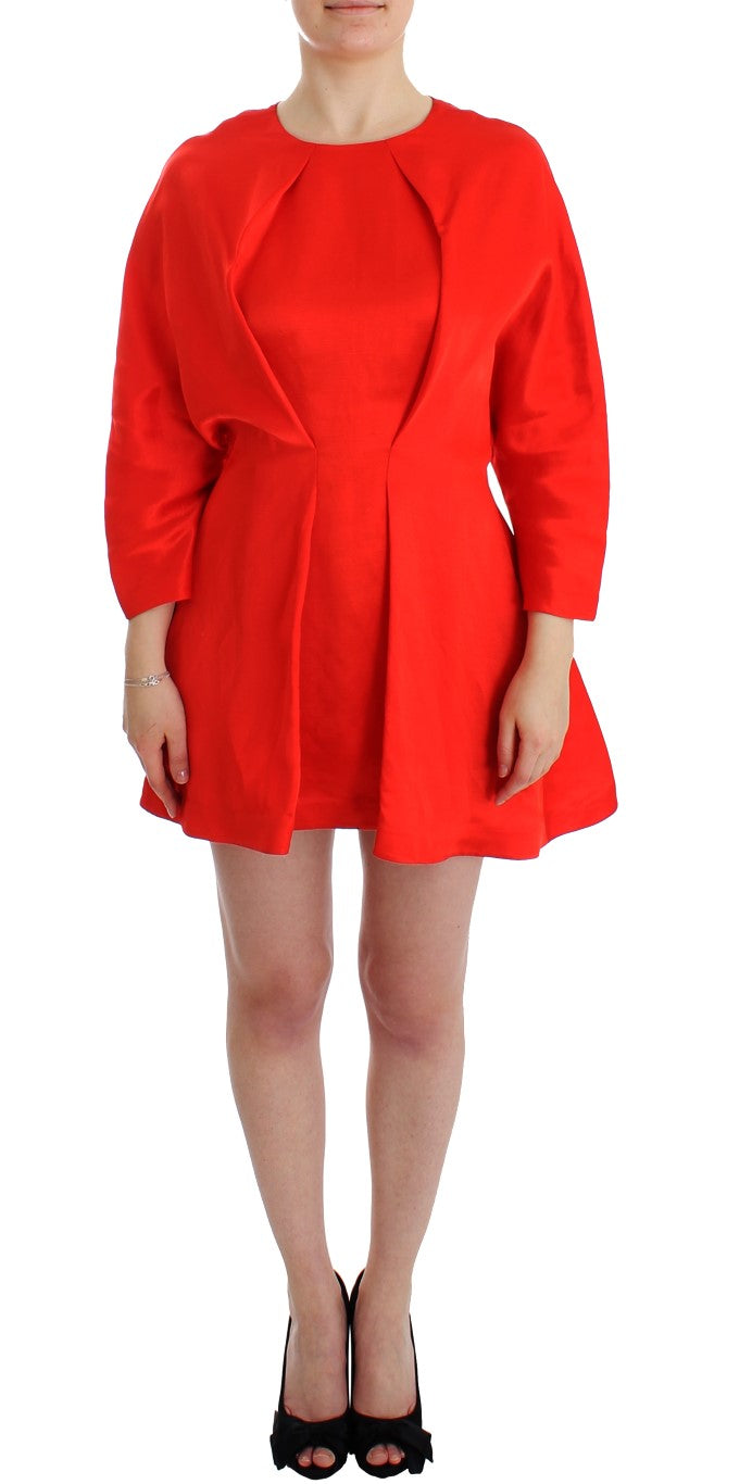 Radiant Red Linen Blend Artisan Dress - ventzia