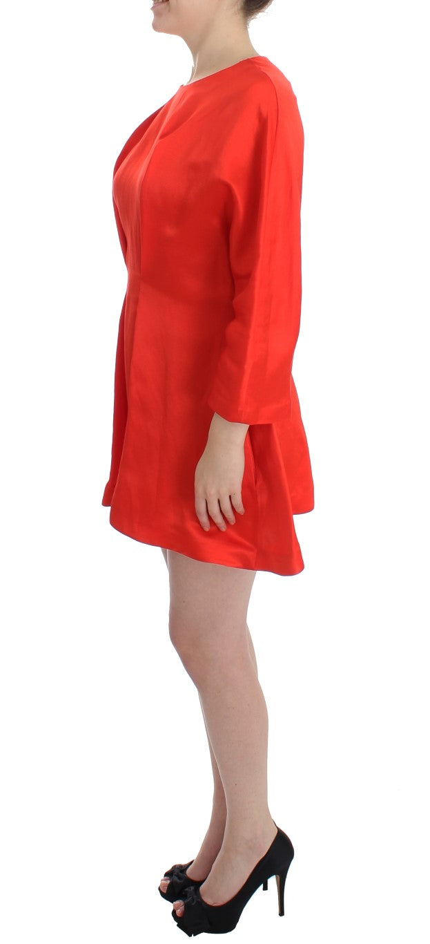 Radiant Red Linen Blend Artisan Dress - ventzia