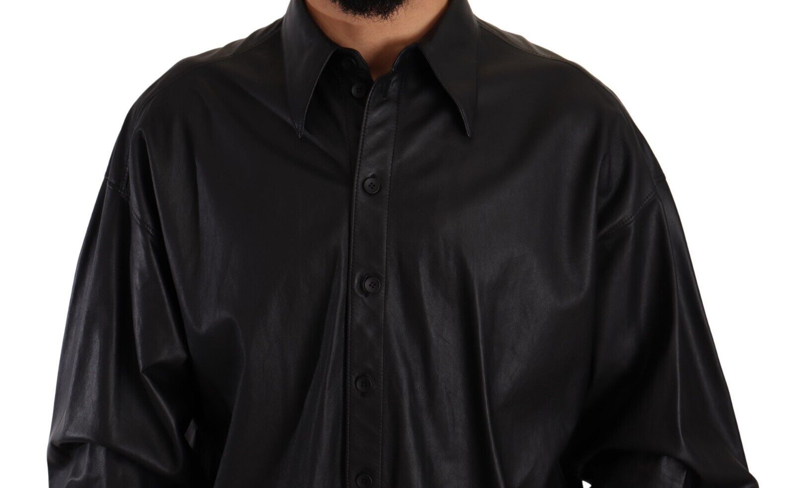 Black Leather Button Down Men Collared Jacket - ventzia