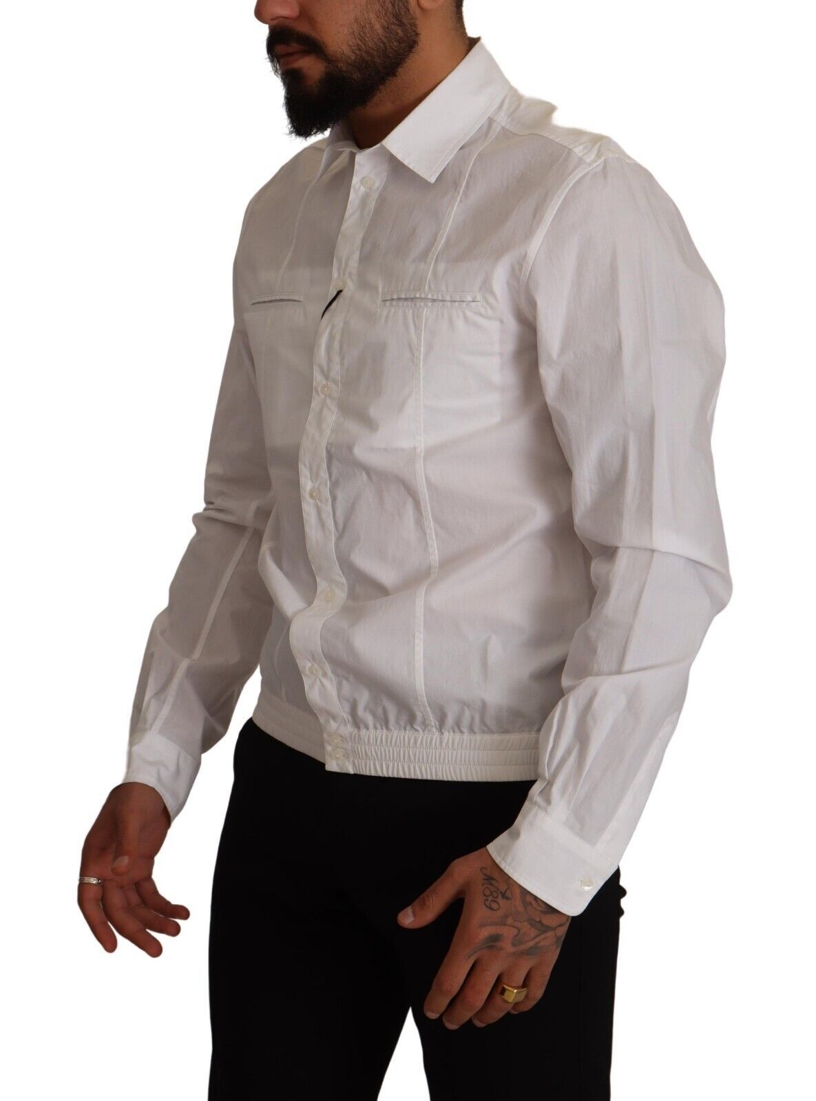 White Cotton Button Down Men Collared Shirt - ventzia