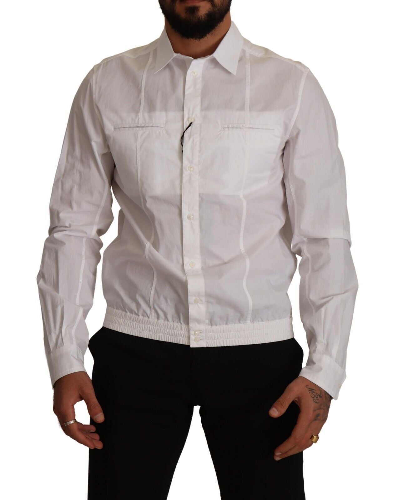 White Cotton Button Down Men Collared Shirt - ventzia