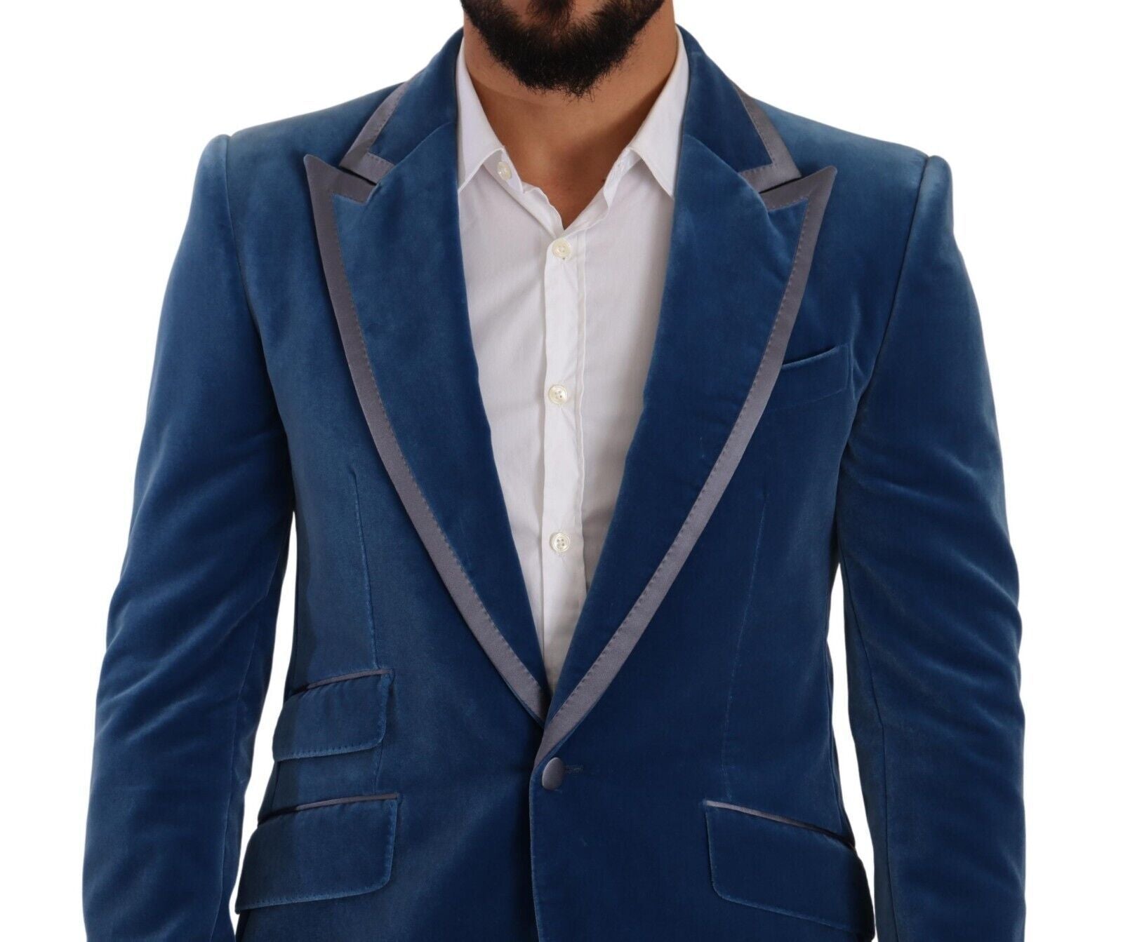 Blue SICILIA Velvet Slim Fit 2 Piece Suit - ventzia