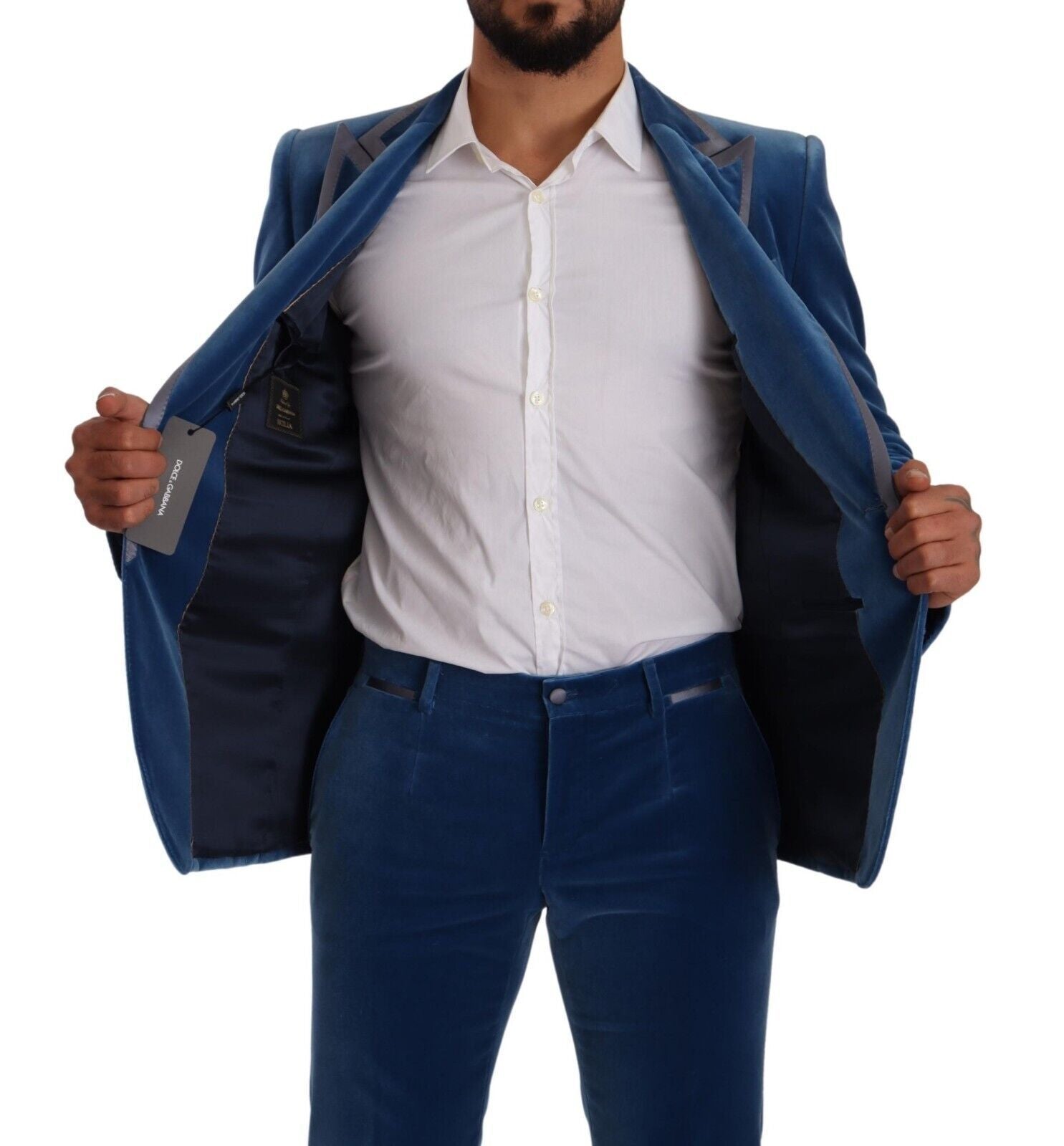 Blue SICILIA Velvet Slim Fit 2 Piece Suit - ventzia