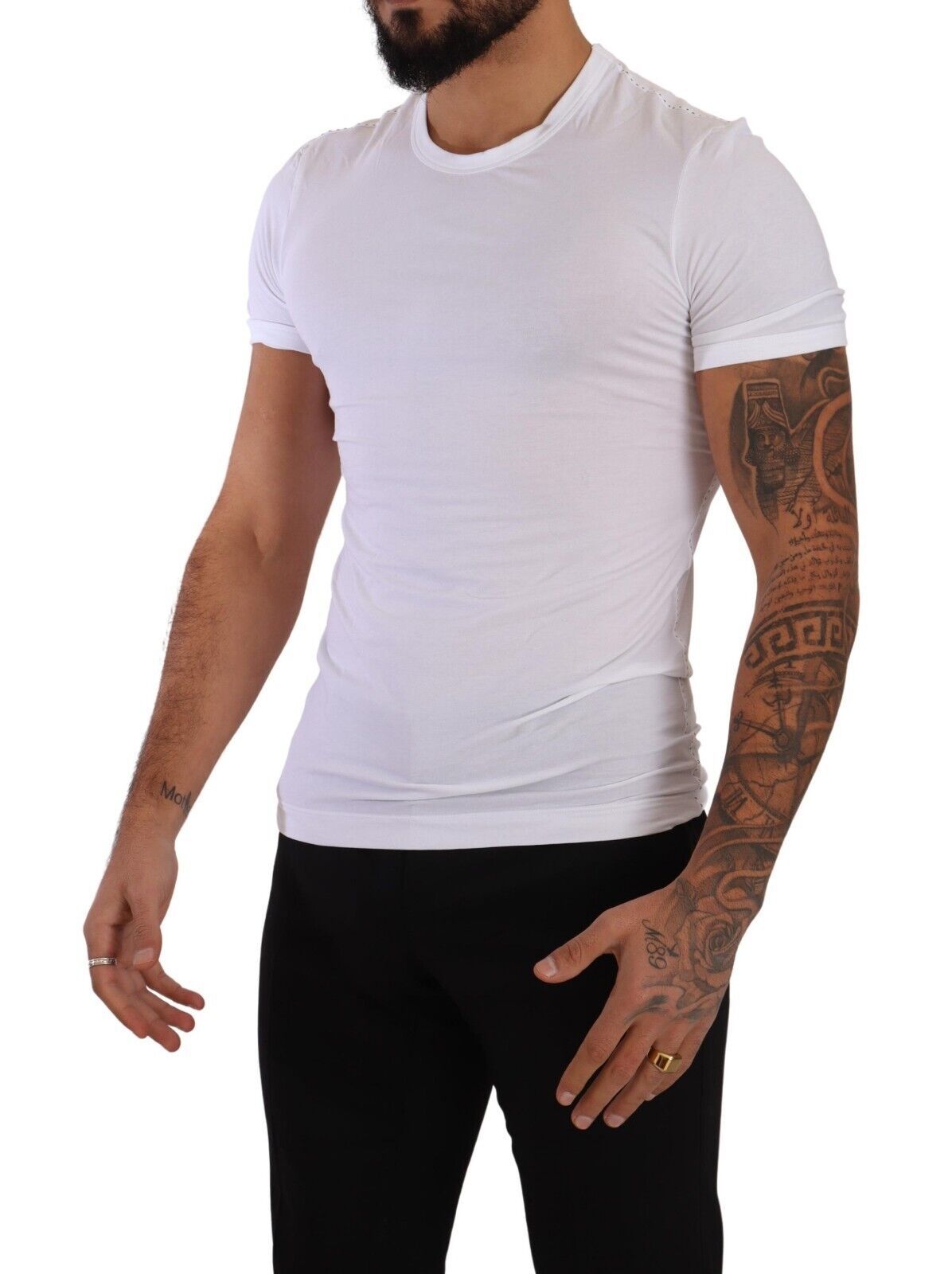 White Round Neck Cotton Stretch T-shirt Underwear - ventzia