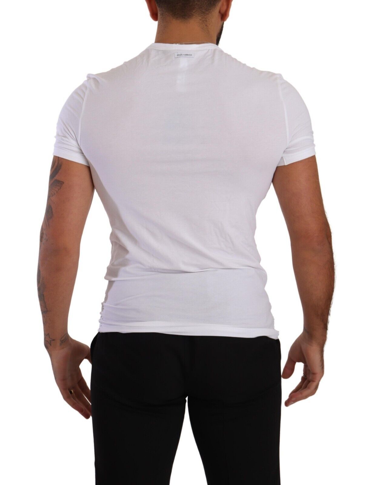 White Round Neck Cotton Stretch T-shirt Underwear - ventzia