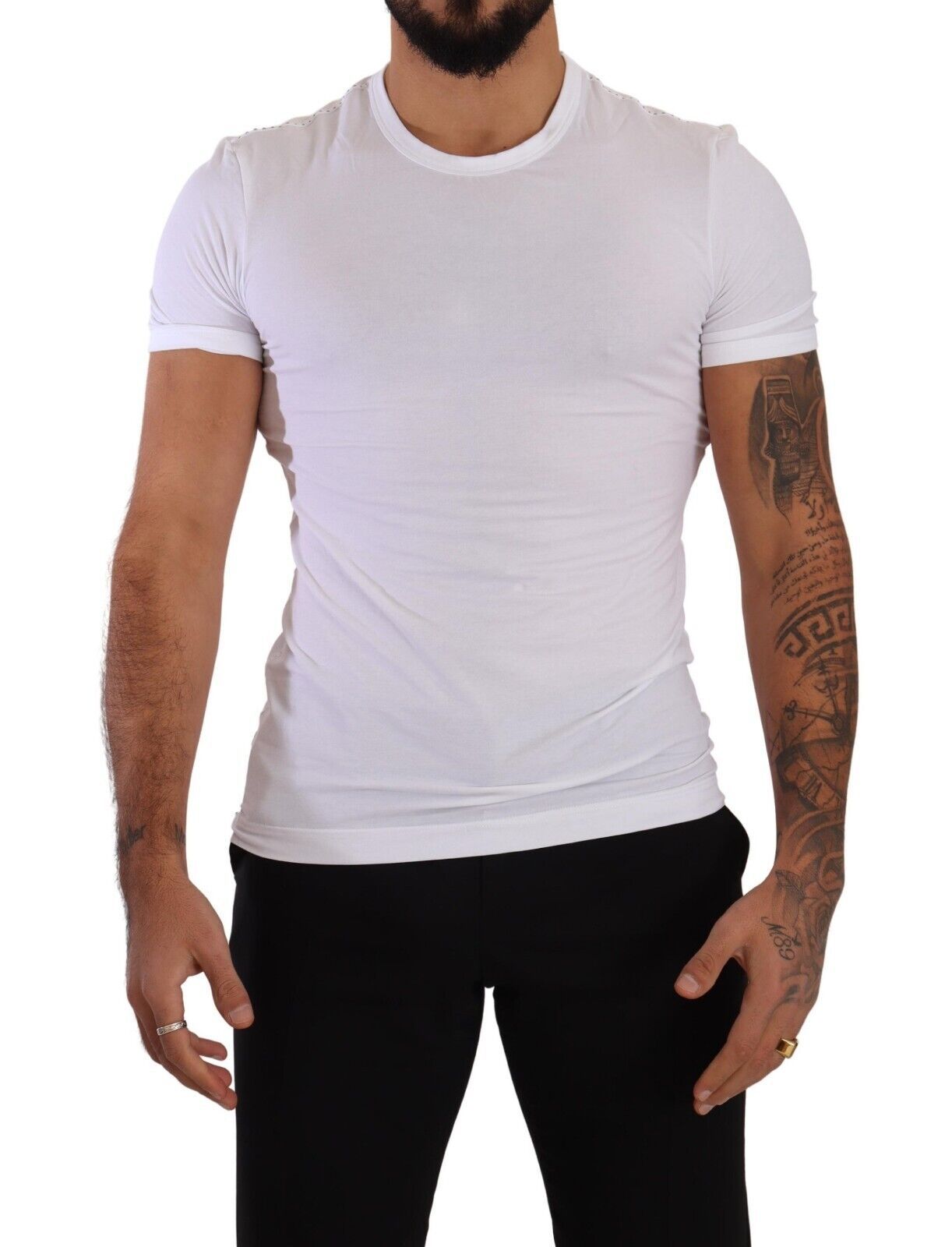 White Round Neck Cotton Stretch T-shirt Underwear - ventzia