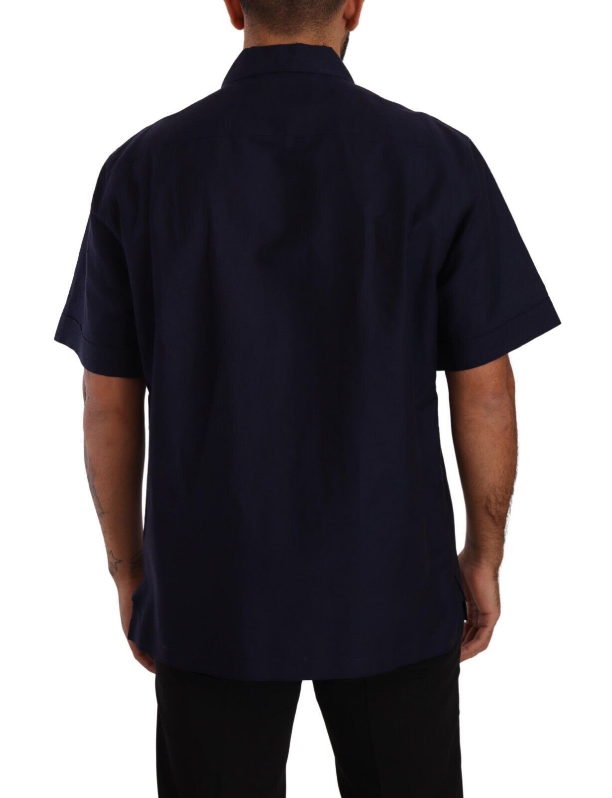 Navy Blue Button Down Short Sleeves Shirt - ventzia