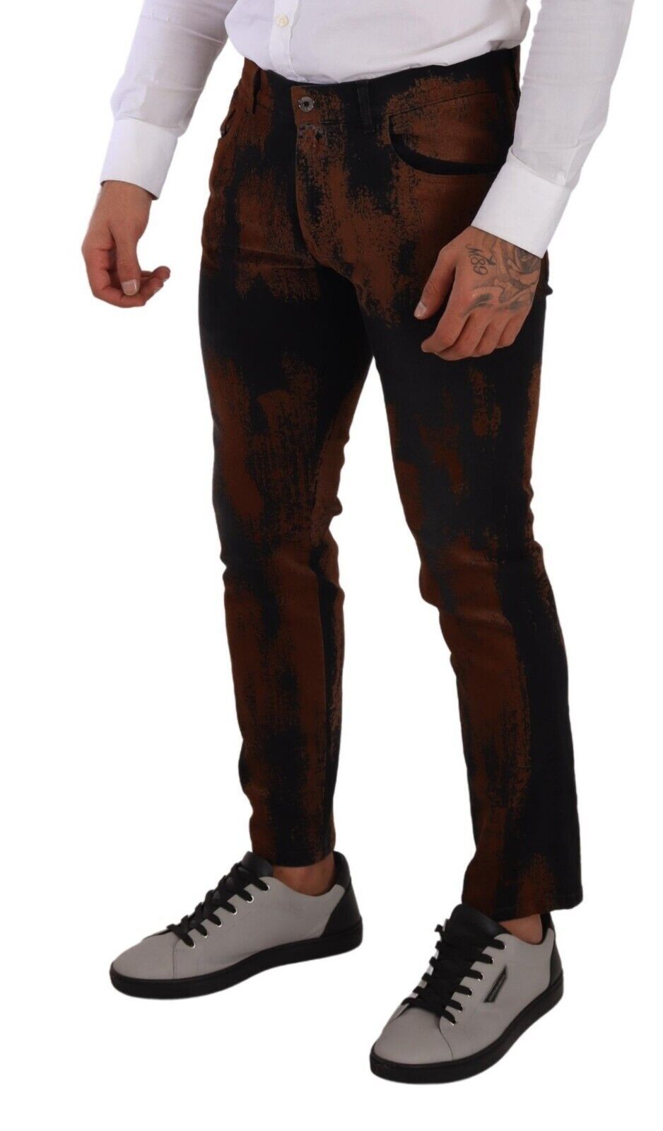 Black Brown Tie Dye Cotton Skinny Denim Jeans - ventzia