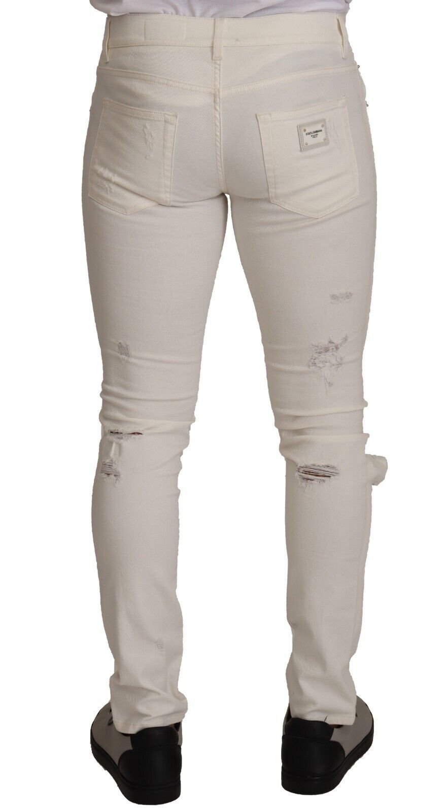 White Tattered Skinny Cotton Men Denim Jeans - ventzia