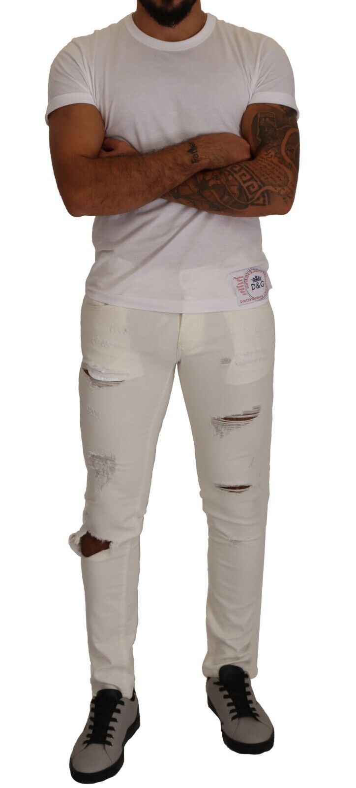 White Tattered Skinny Cotton Men Denim Jeans - ventzia