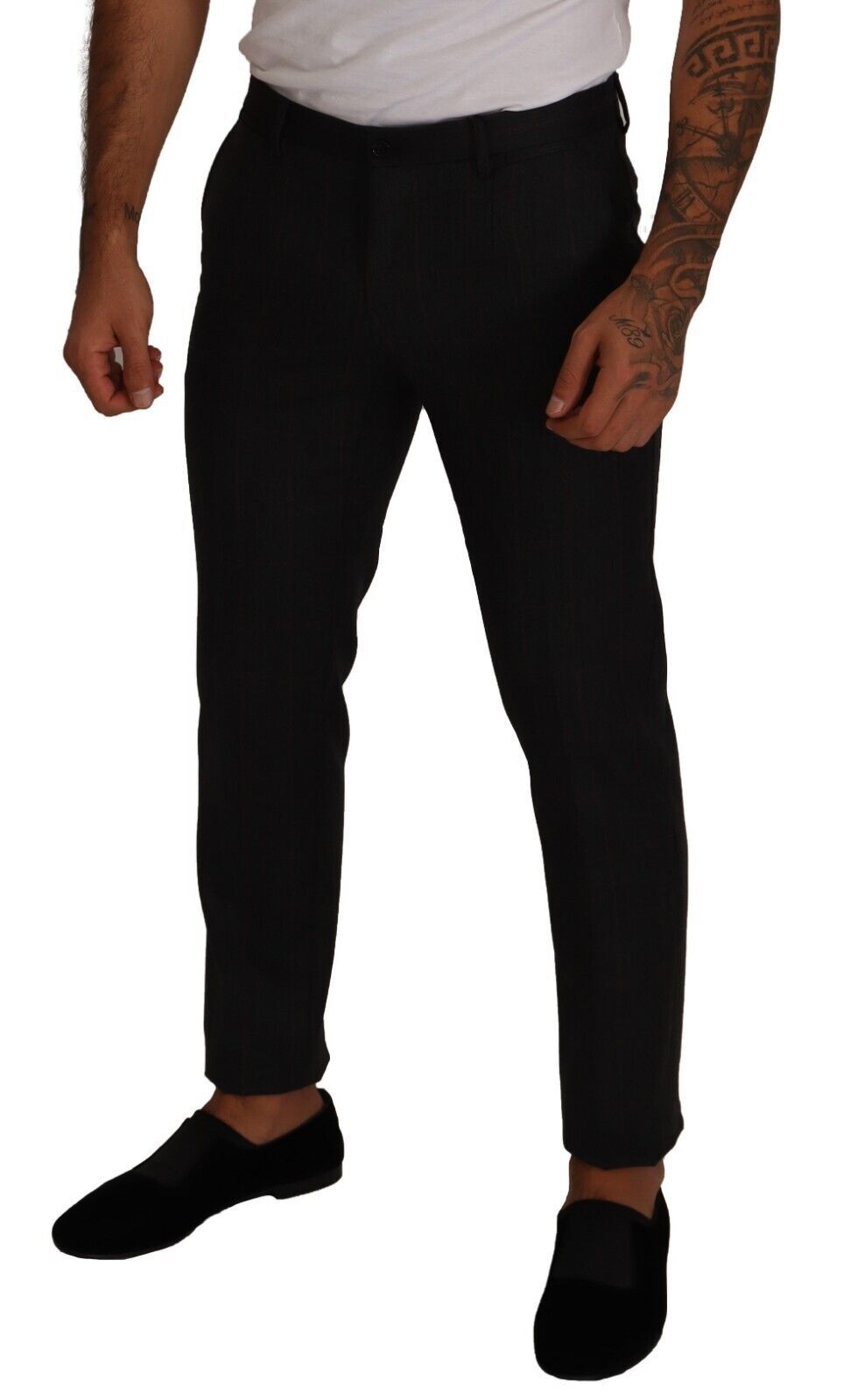 Gray Check Wool Formal Trouser Dress Pants - ventzia
