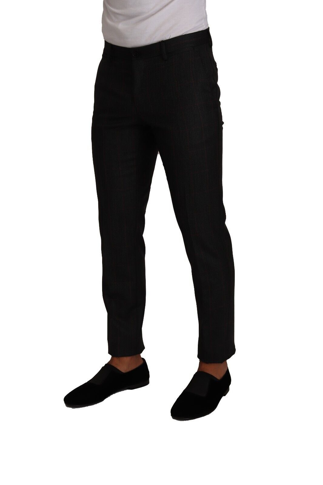 Gray Check Wool Formal Trouser Dress Pants - ventzia