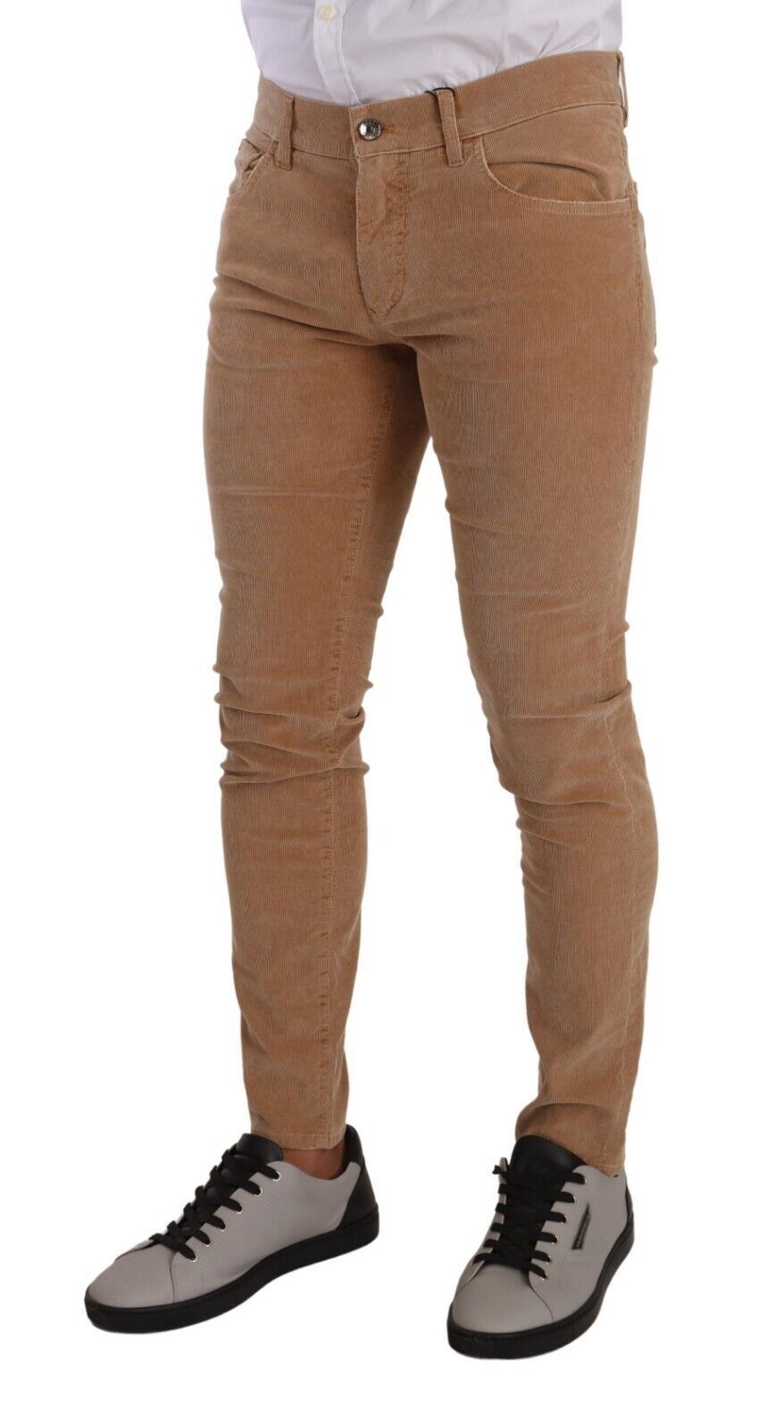 Brown Corduroy Cotton Skinny Slim Fit Jeans - ventzia