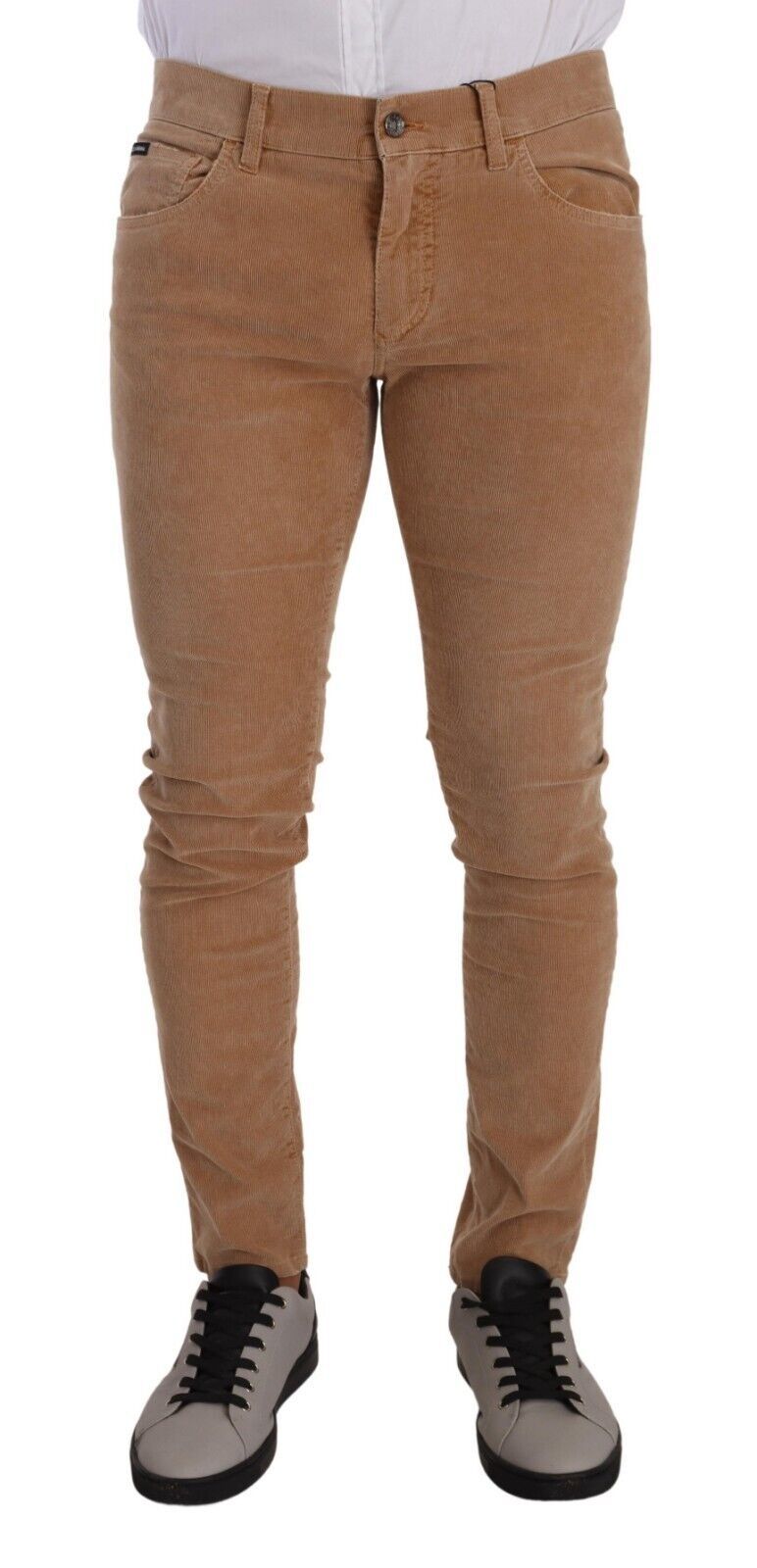 Brown Corduroy Cotton Skinny Slim Fit Jeans - ventzia