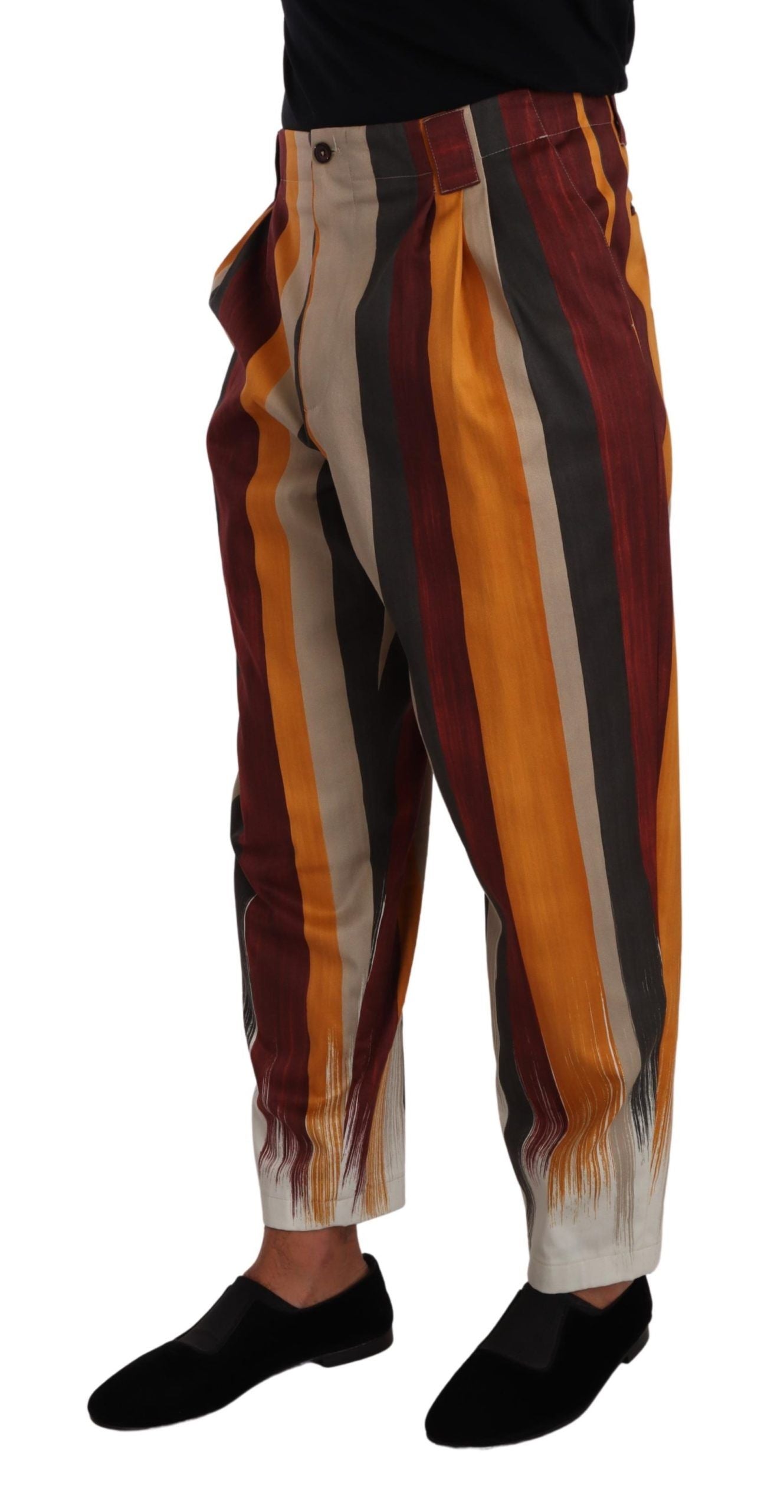 Multicolor Striped Cotton Tapered Trouser Pants - ventzia