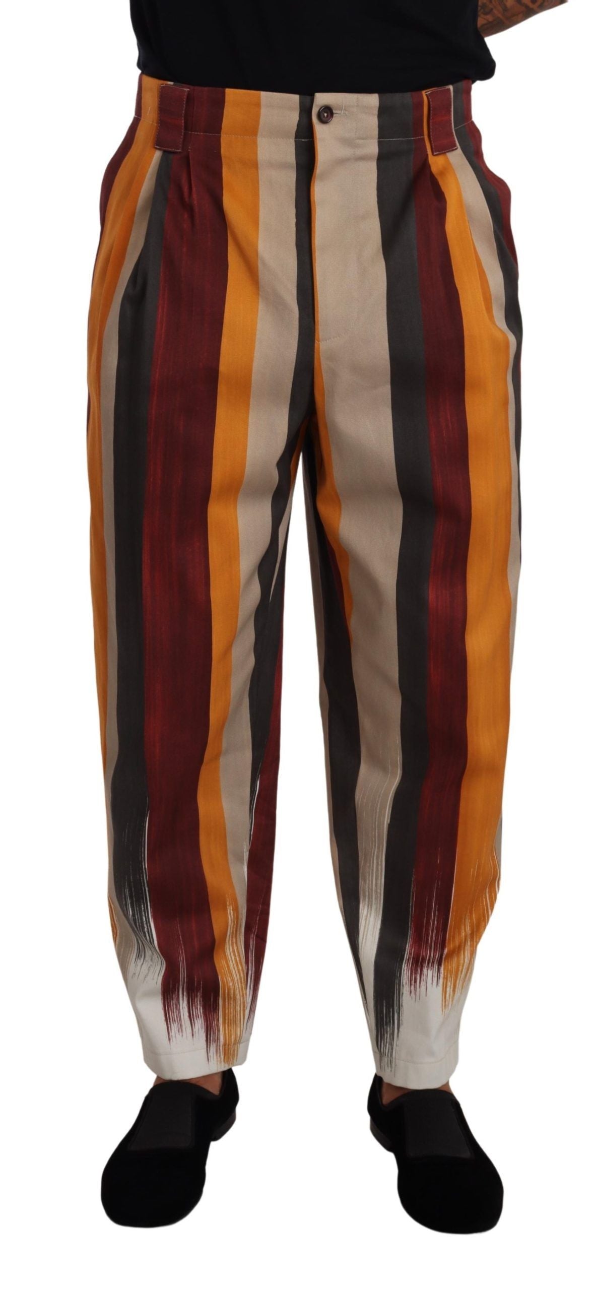 Multicolor Striped Cotton Tapered Trouser Pants - ventzia