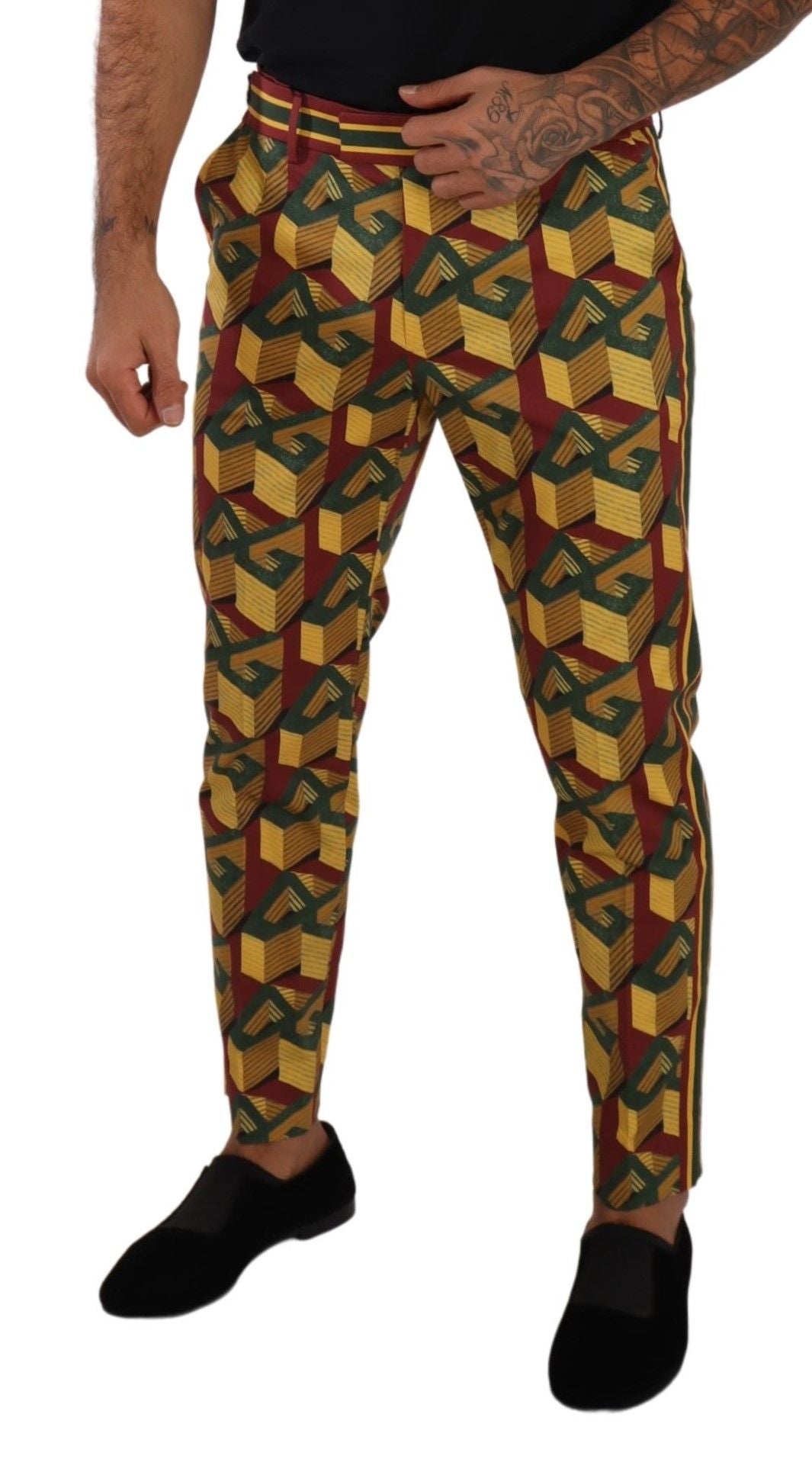 Multicolor Logo Mania Cotton Tapered Trouser Pants - ventzia