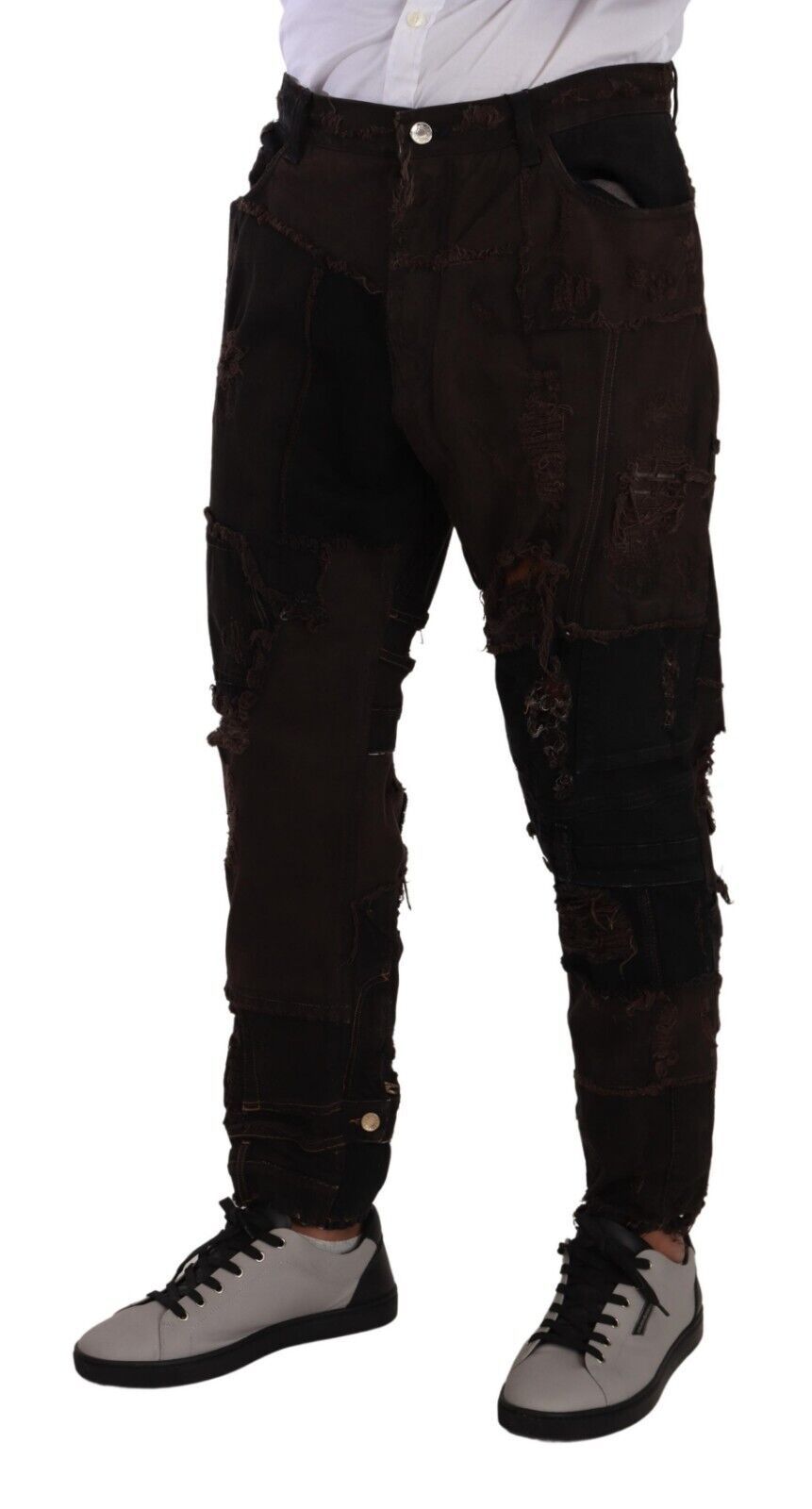 Brown Cotton Distressed Regular Denim Jeans - ventzia