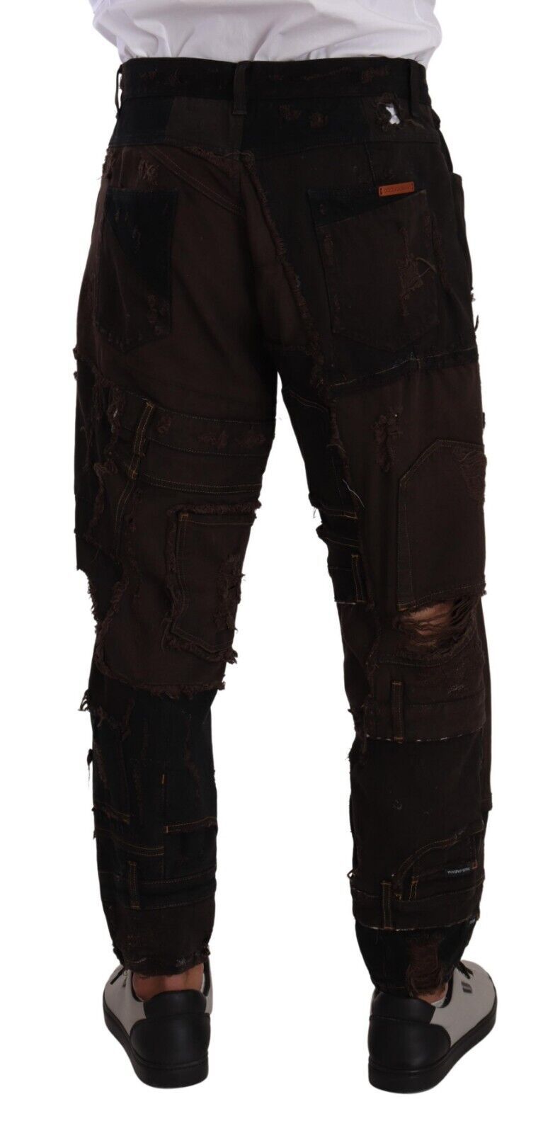 Brown Cotton Distressed Regular Denim Jeans - ventzia