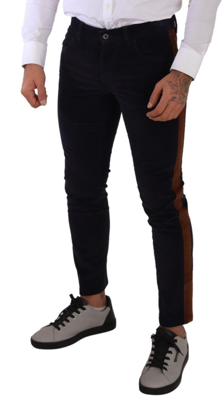 Blue Cotton Stretch Skinny Corduroy Jeans - ventzia