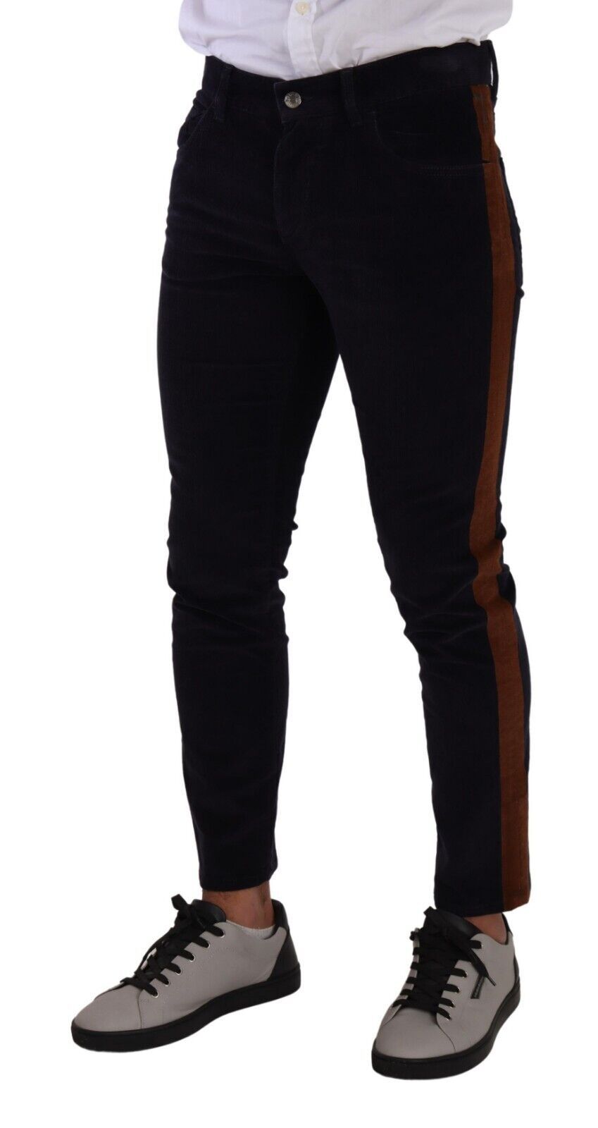Blue Cotton Stretch Skinny Corduroy Jeans - ventzia
