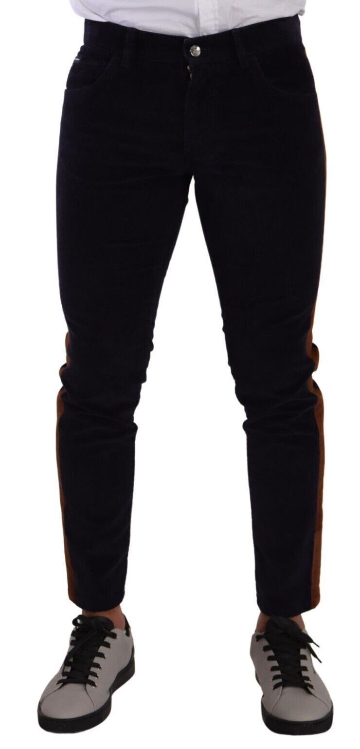 Blue Cotton Stretch Skinny Corduroy Jeans - ventzia
