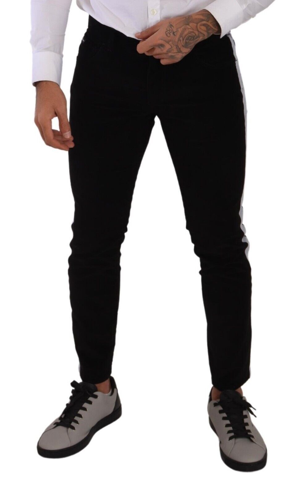 Black Cotton Stretch Skinny Corduroy Jeans - ventzia