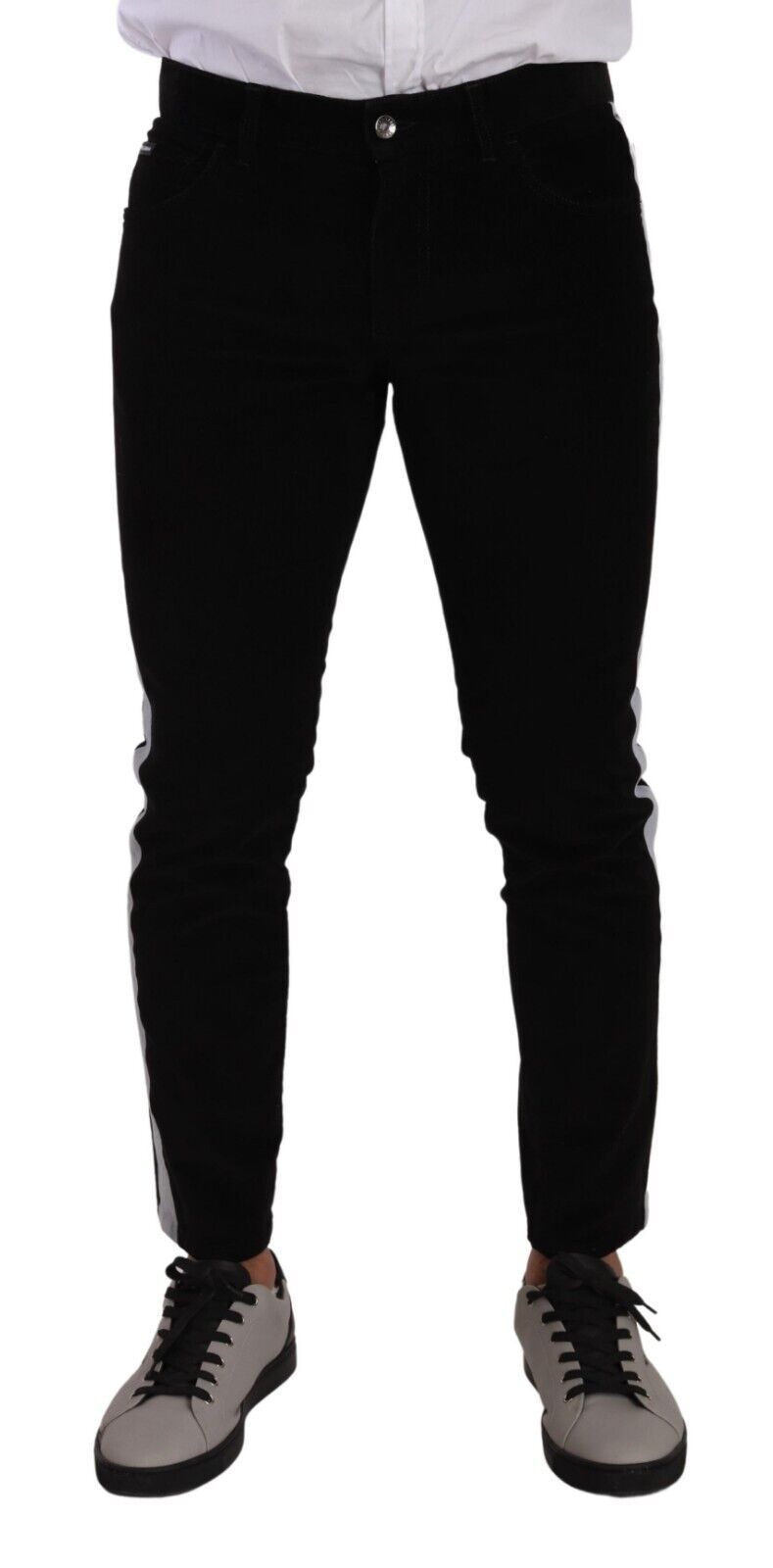 Black Cotton Stretch Skinny Corduroy Jeans - ventzia