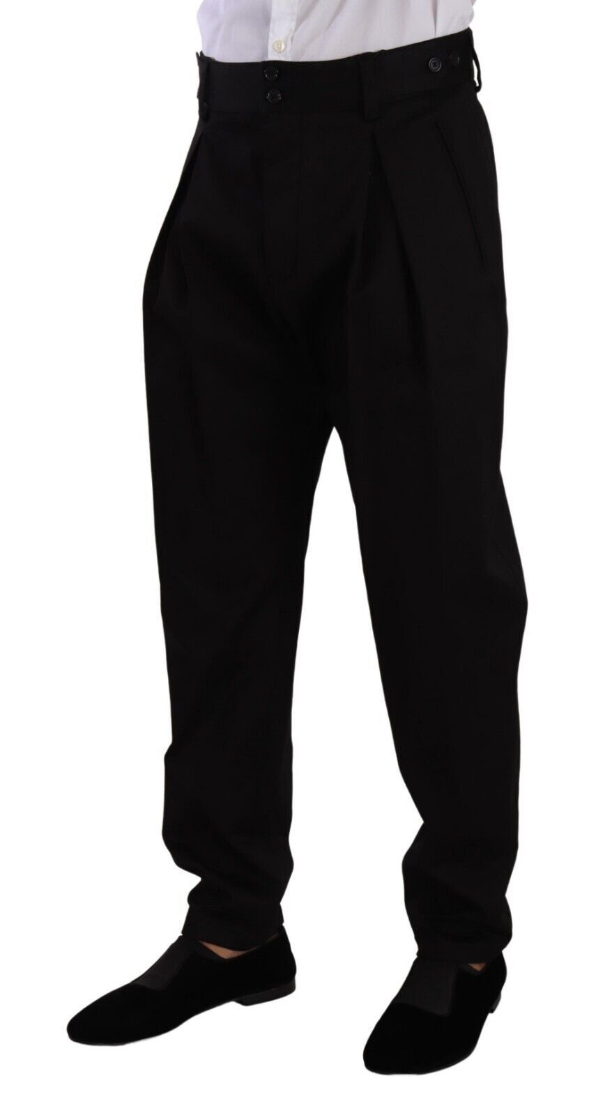 Black Cotton High Waist Men Trouser Dress Pants - ventzia