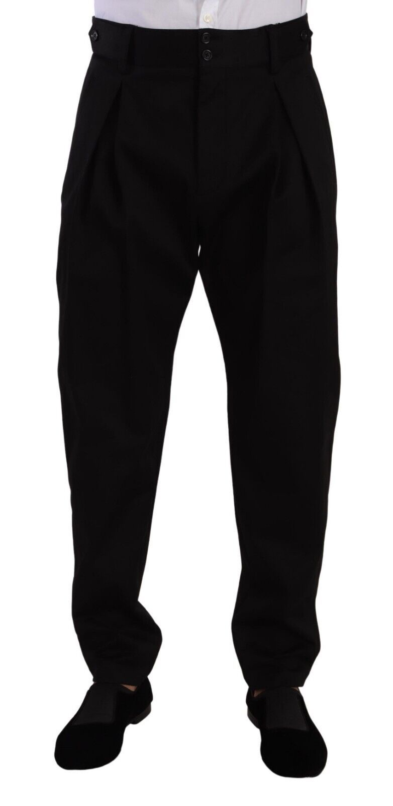 Black Cotton High Waist Men Trouser Dress Pants - ventzia