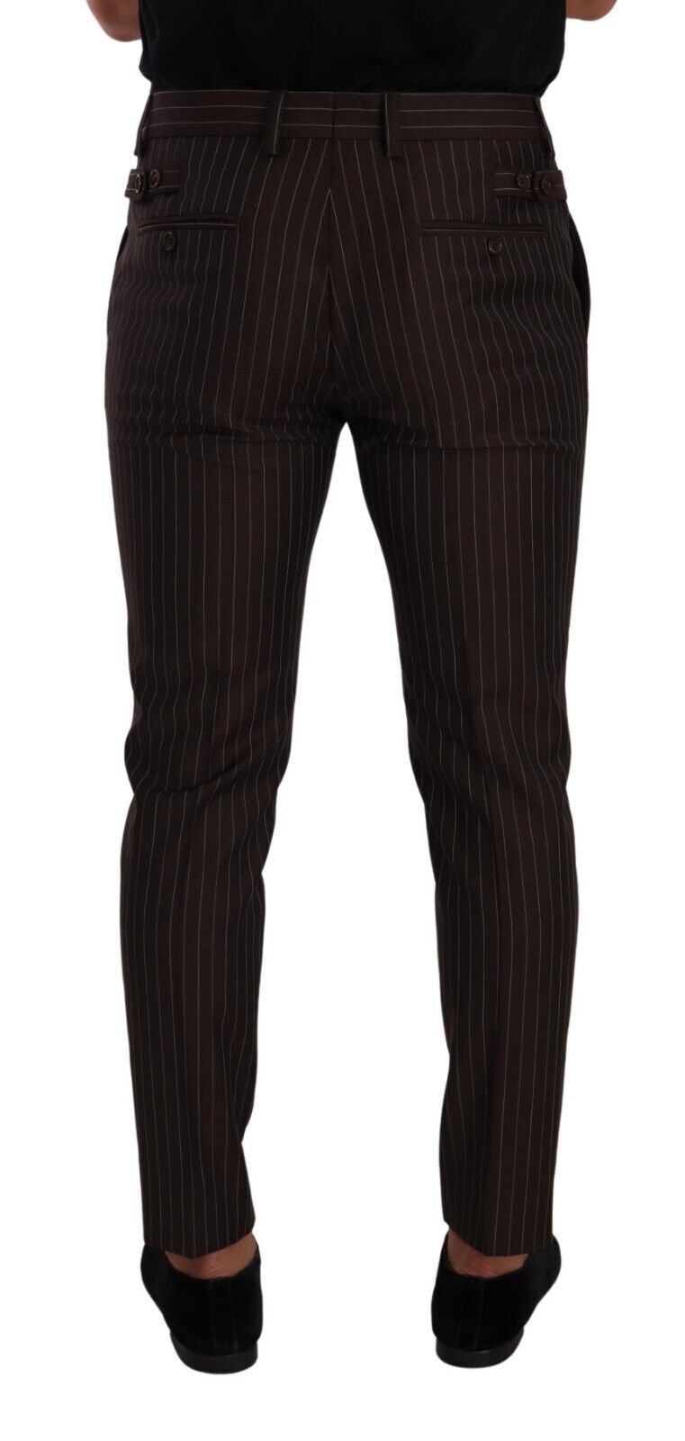 Brown Striped Wool Formal Trouser Dress Pants - ventzia