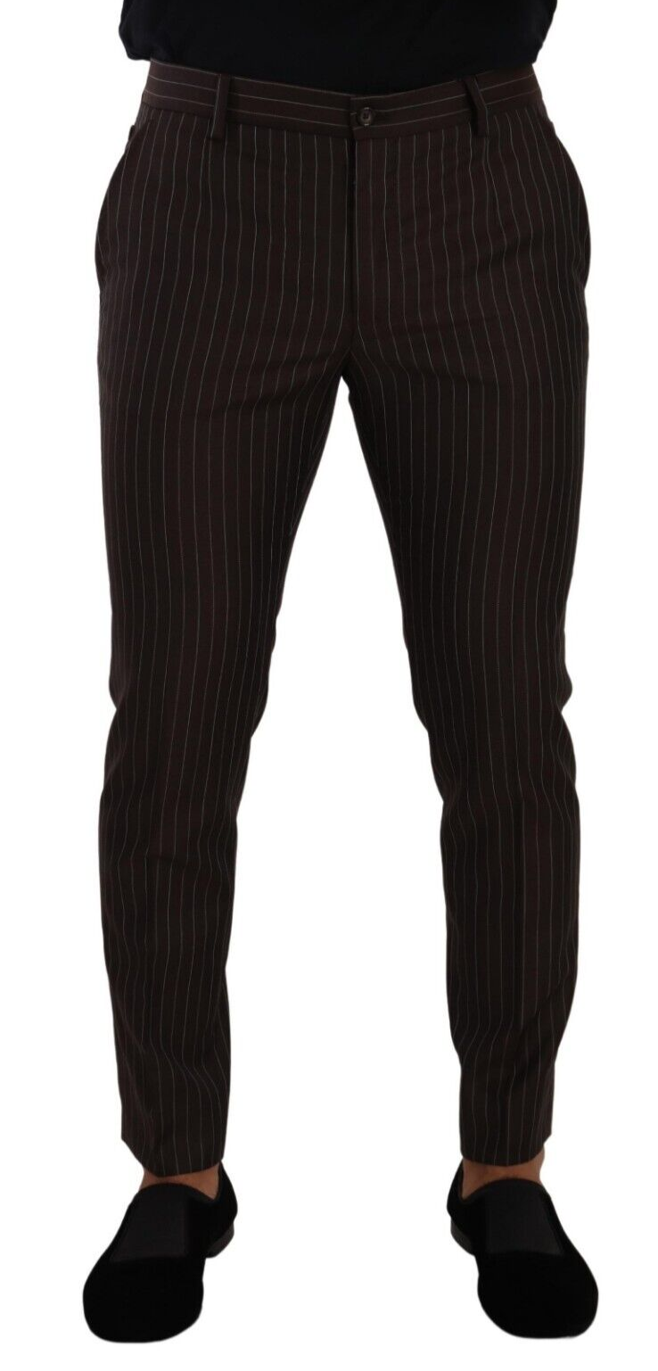 Brown Striped Wool Formal Trouser Dress Pants - ventzia