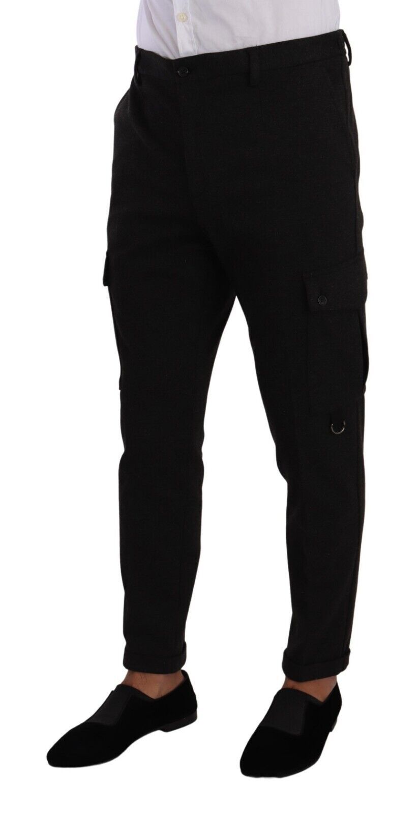 Black Viscose Cargo Skinny Men Trouser Pants - ventzia