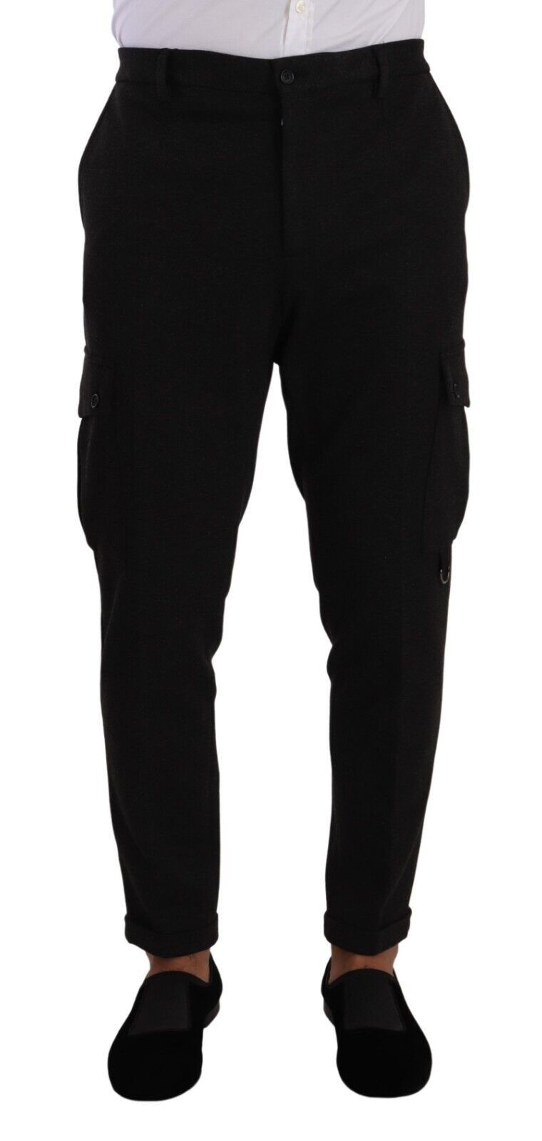 Black Viscose Cargo Skinny Men Trouser Pants - ventzia