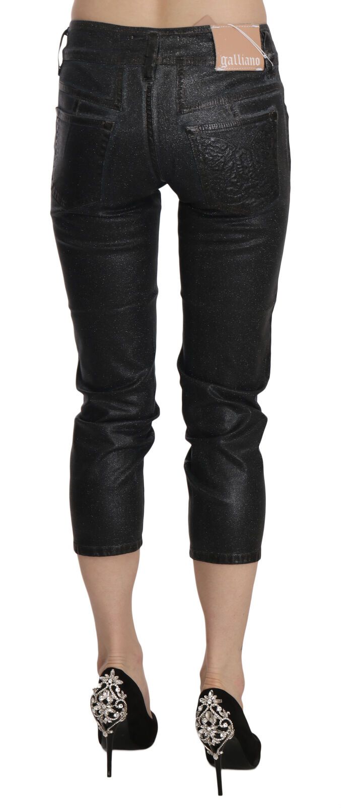 Black Washed Mid Waist Slim Leg Cropped Denim Pants - ventzia