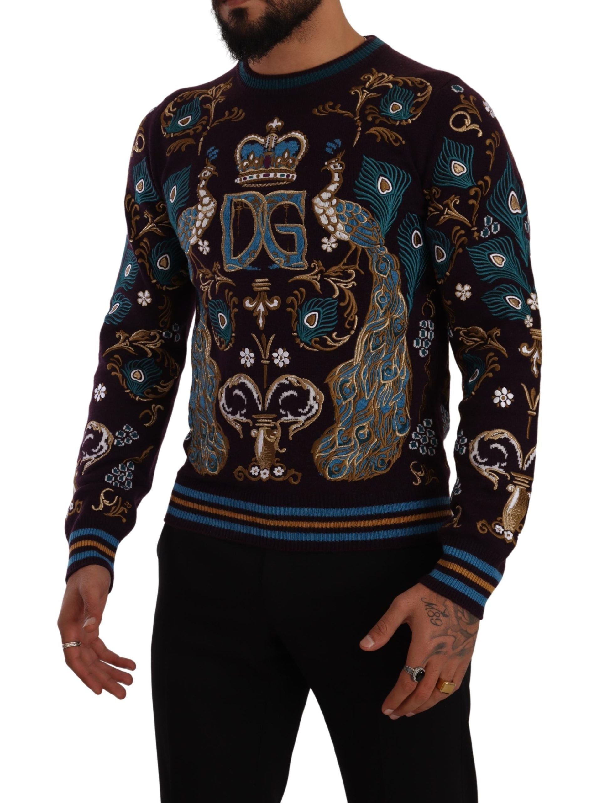Bordeaux Cashmere DG Crown Embroidered Sweater - ventzia