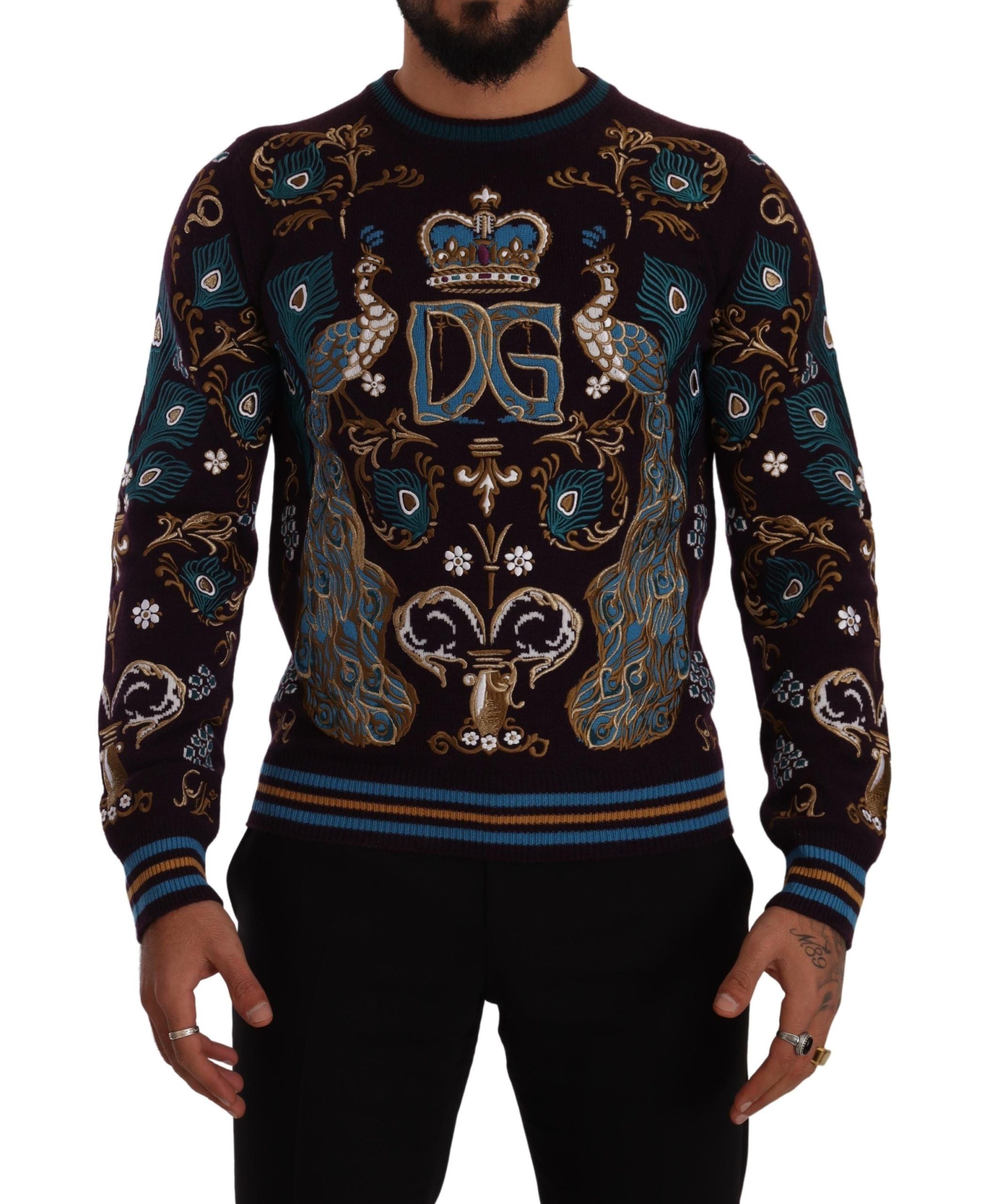 Bordeaux Cashmere DG Crown Embroidered Sweater - ventzia