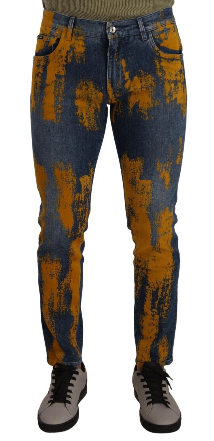 Blue Yellow Dye Cotton Skinny Men Denim Jeans - ventzia