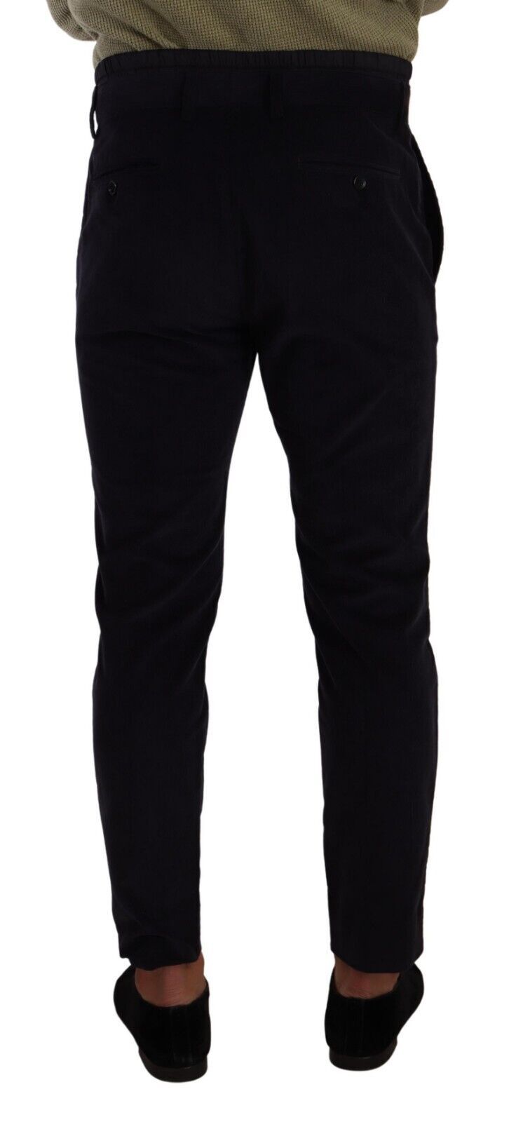 Blue Cotton Skinny Corduroy Trouser Pants - ventzia