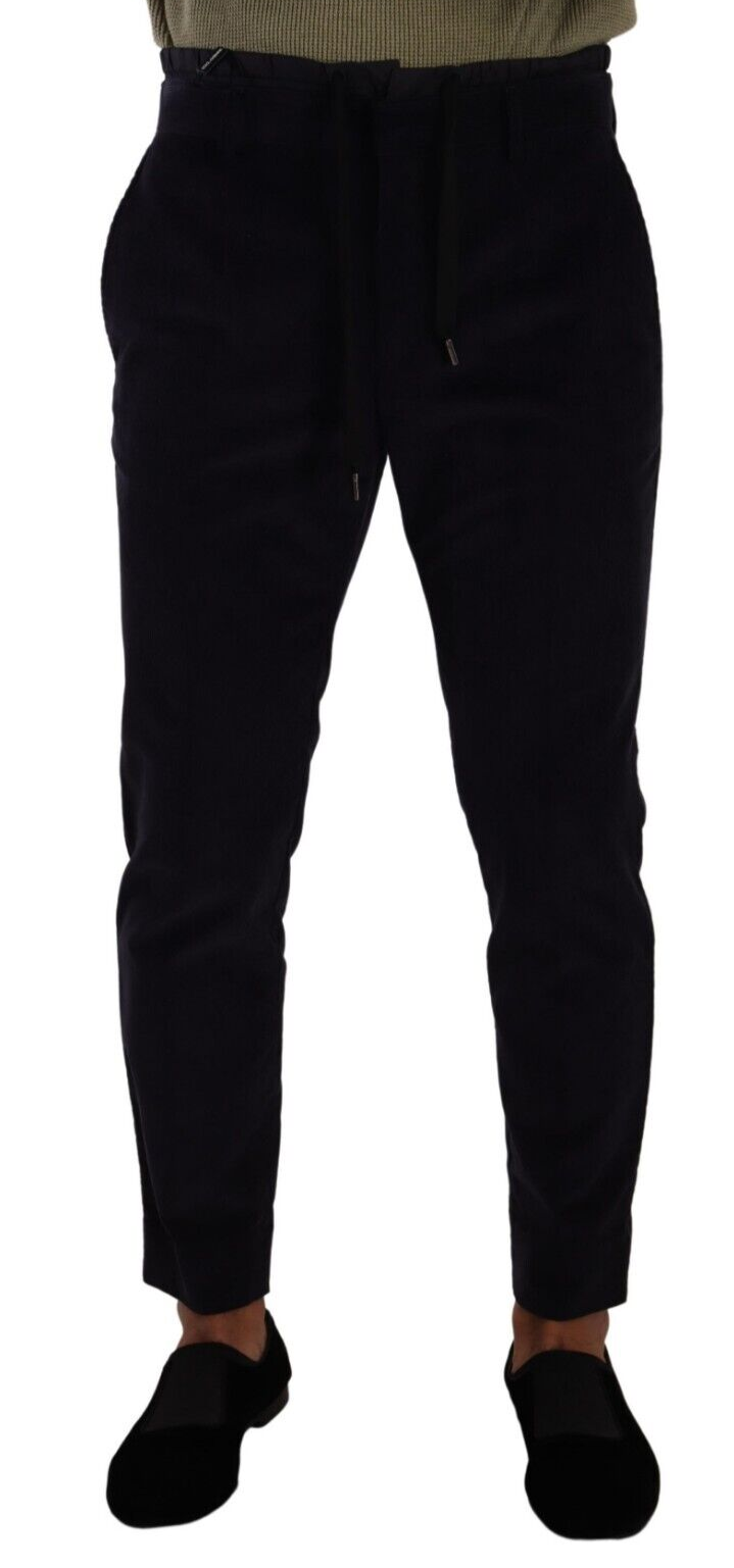Blue Cotton Skinny Corduroy Trouser Pants - ventzia