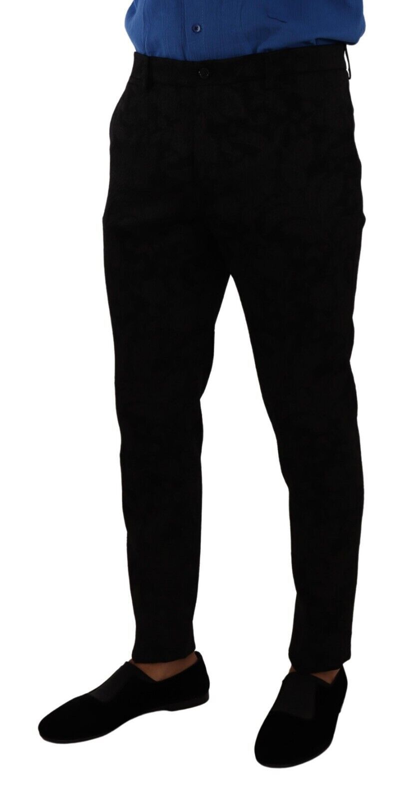 Black Brocade Skinny Formal Trouser Dress Pants - ventzia