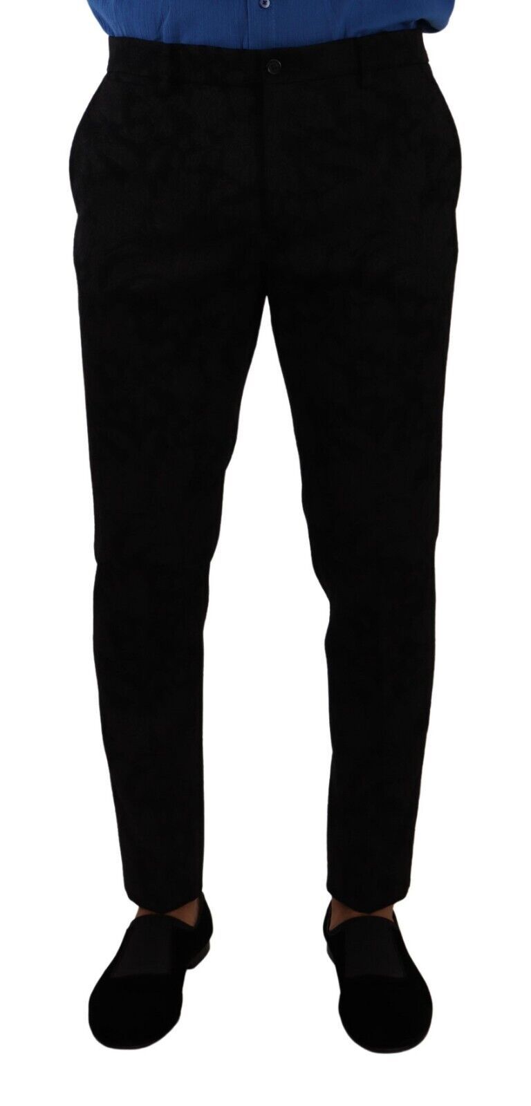 Black Brocade Skinny Formal Trouser Dress Pants - ventzia