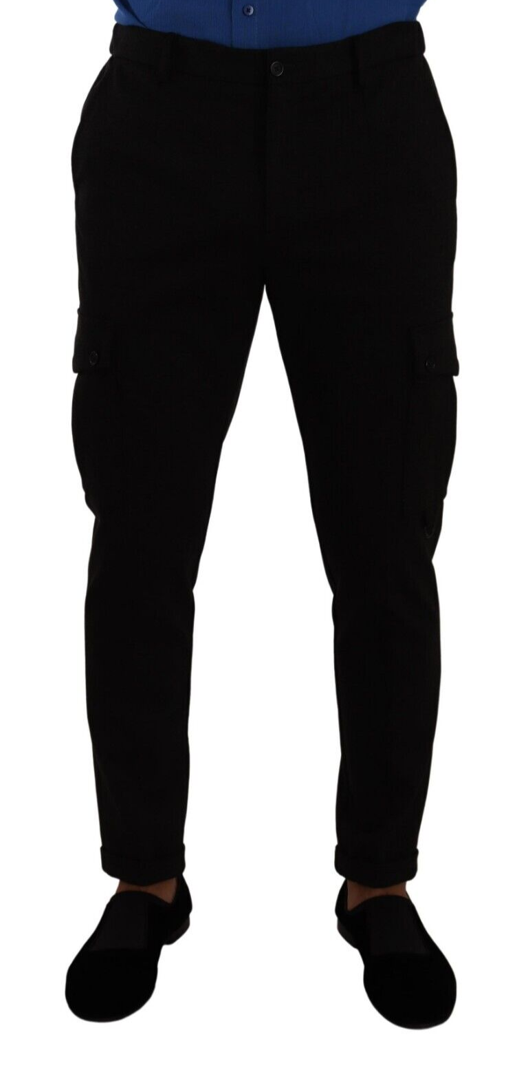 Black Viscose Skinny Cargo Trouser Pants - ventzia