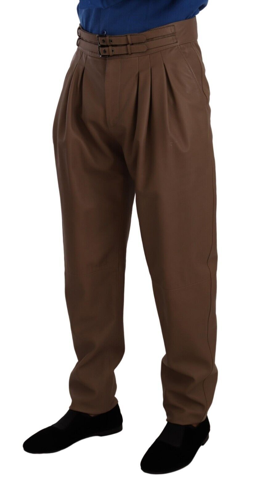 Brown Leather Tapered High Waist Pants - ventzia