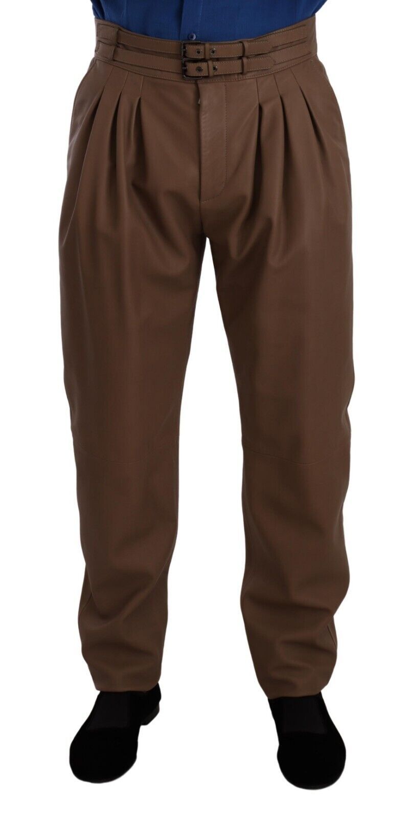 Brown Leather Tapered High Waist Pants - ventzia