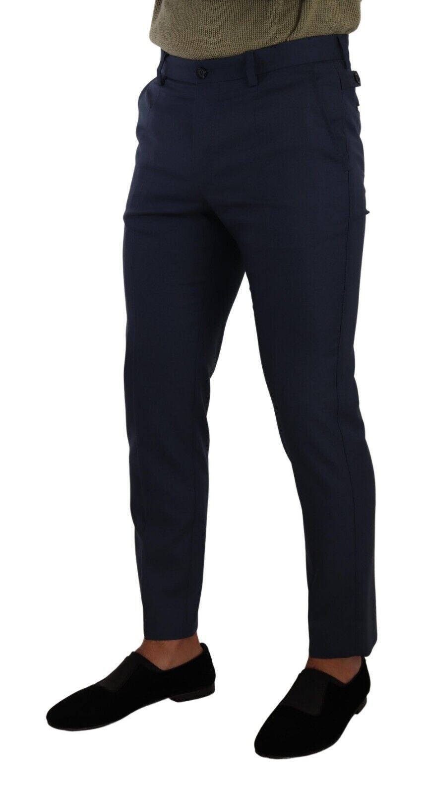 Dark Blue Wool Skinny Formal Dress Pants - ventzia