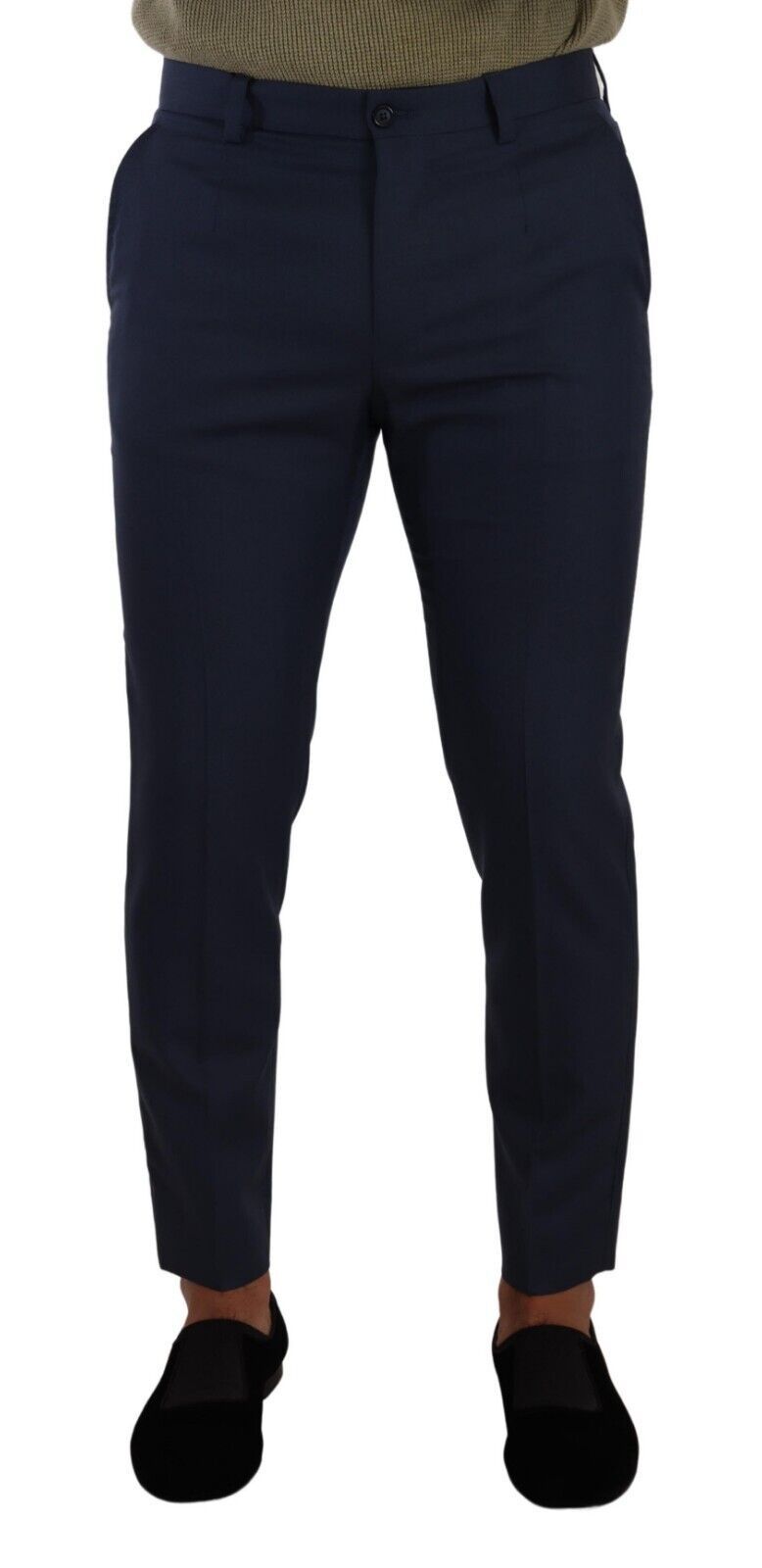 Dark Blue Wool Skinny Formal Dress Pants - ventzia