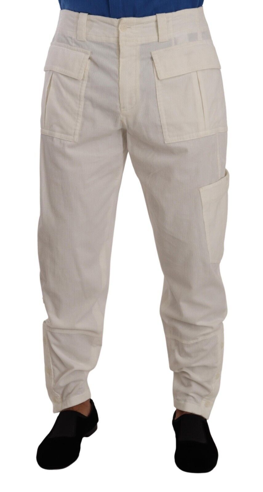 Off White Cotton Corduroy Cargo Pants - ventzia