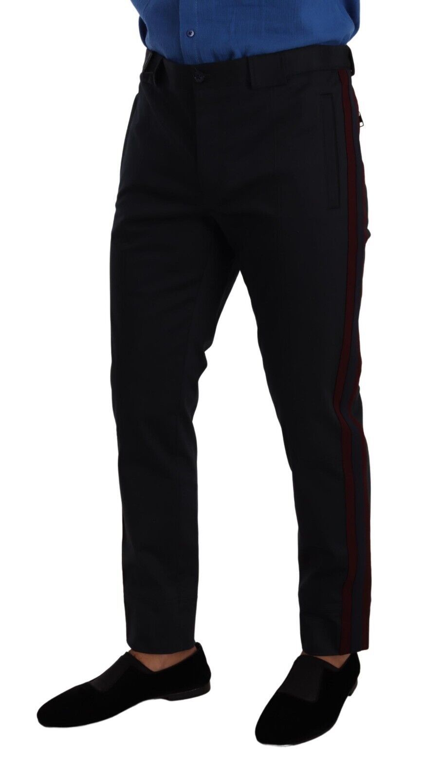 Blue Bordeaux Cotton Skinny Chino Pants - ventzia