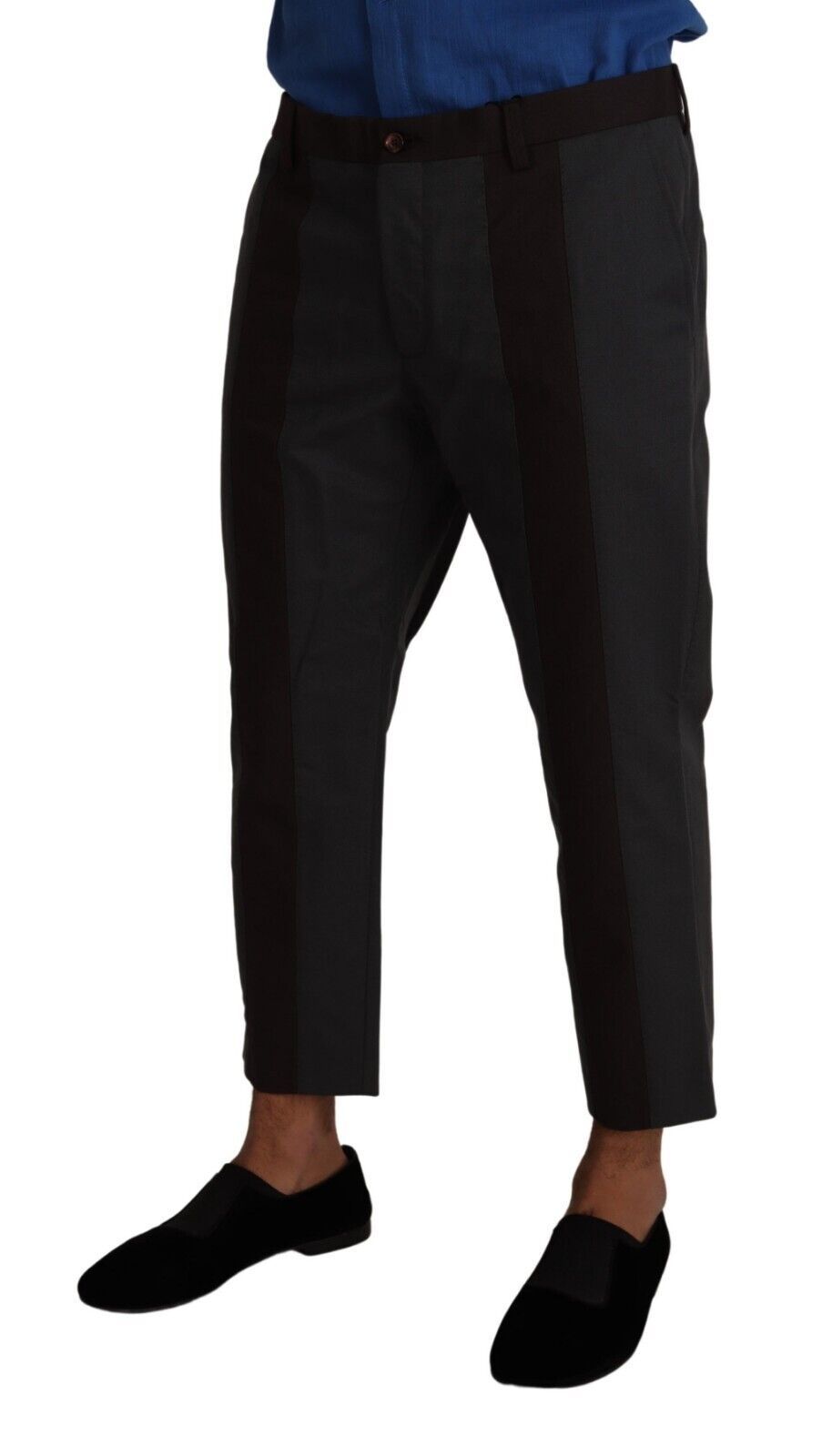 Gray Bordeaux Striped Cropped Trouser Pants - ventzia